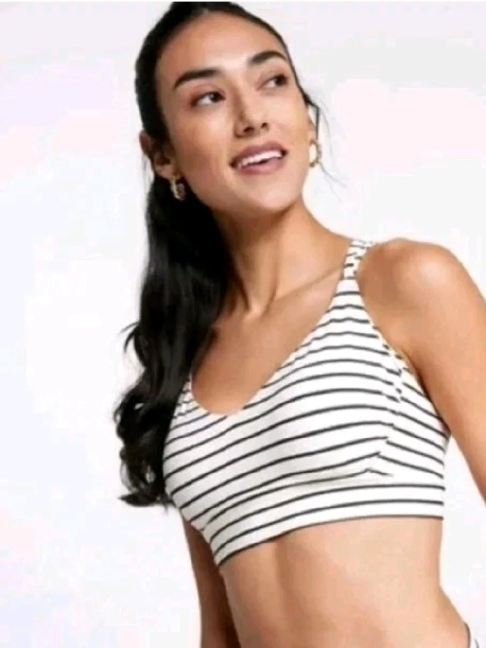 CALIA by Carrie Underwood Striped Swim Bralette - White & Black